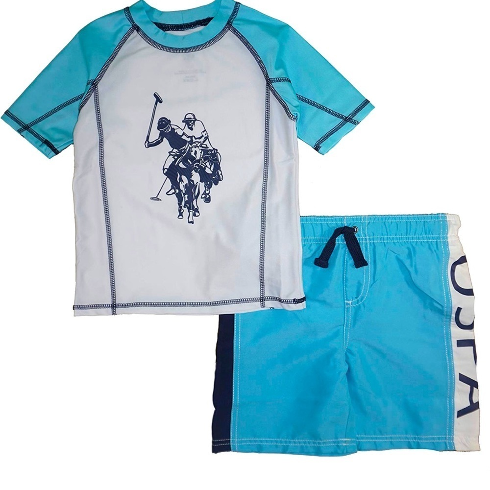 U.S POLO ASSN: 2pc swimsuit trunk & rashguard Size 5/6 83% Polyester 17% Spandex